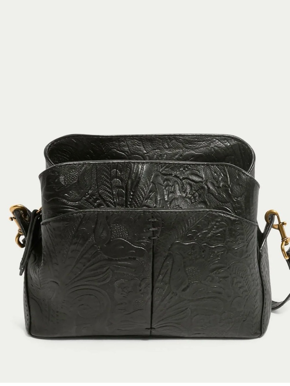 Perfect American Leather Co. Tulip Triple Entry Crossbody black embossed bag